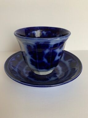 Antique Podmore Walker Blue & White Porcelain Tea Cup & Saucer – Temple Scene